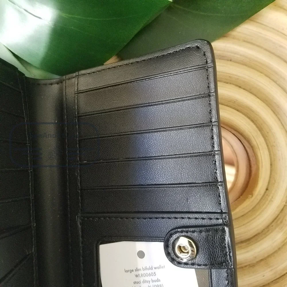 Kate Spade NWT Kate Spa Staci Ditsy Buds Large Slim Bifold Wallet in Black - Picture 14 of 14